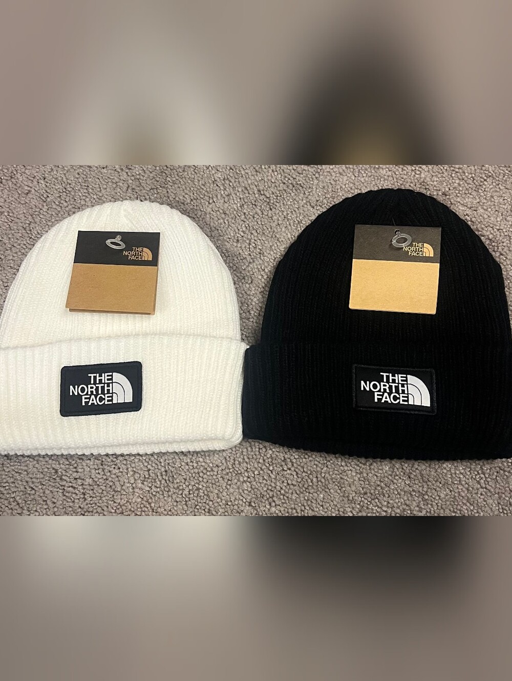 2 New The North Face Ribbed Beanie Hat - Black And White His And Her Set